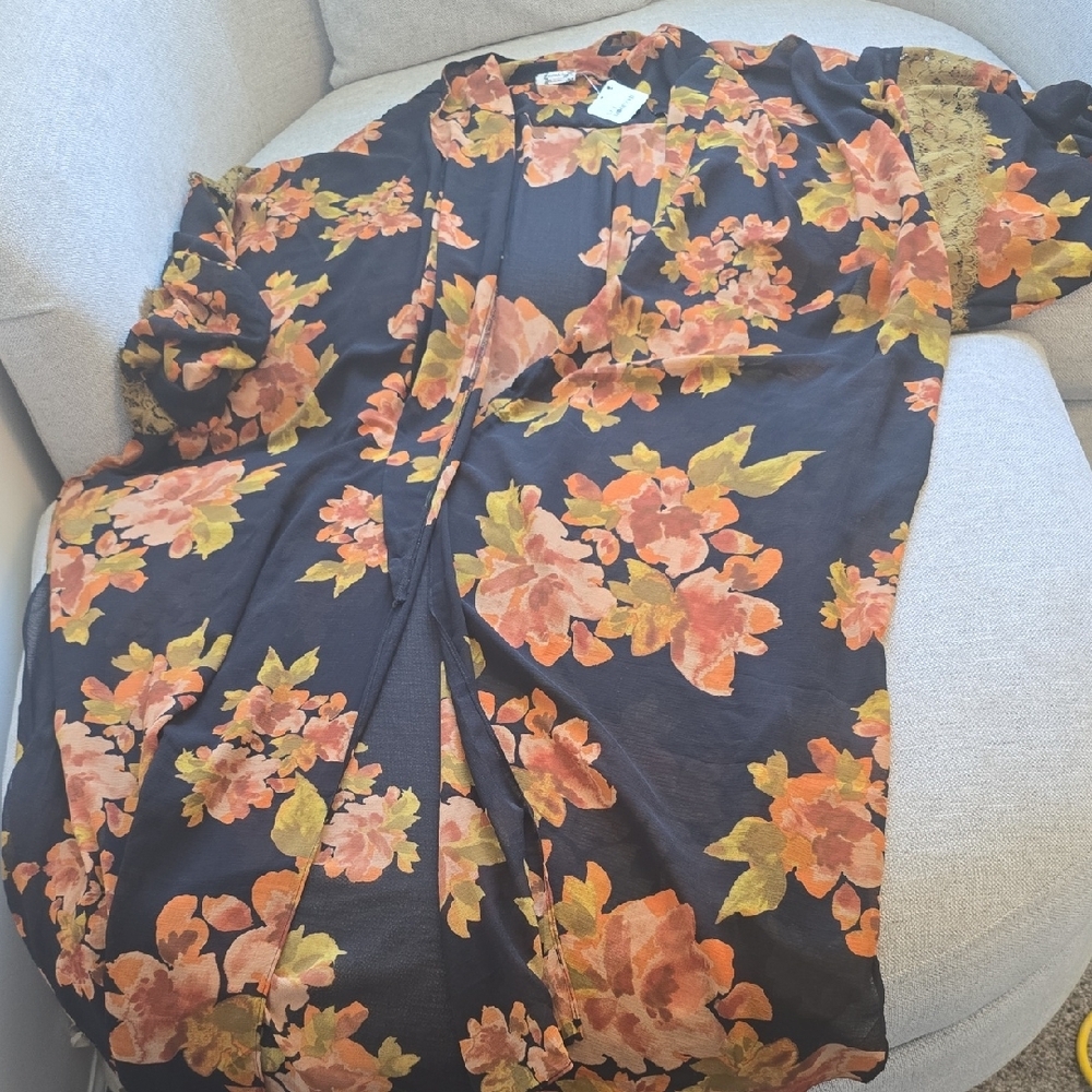 Free People Floral Camisole - Black and Orange
